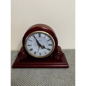 Bulova Quartz Brown Wooden Desk/Mantle Clock In Great Working Condition